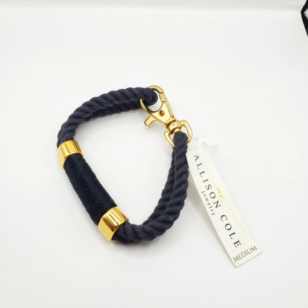 Navy Rope Bracelet with Gold Accents